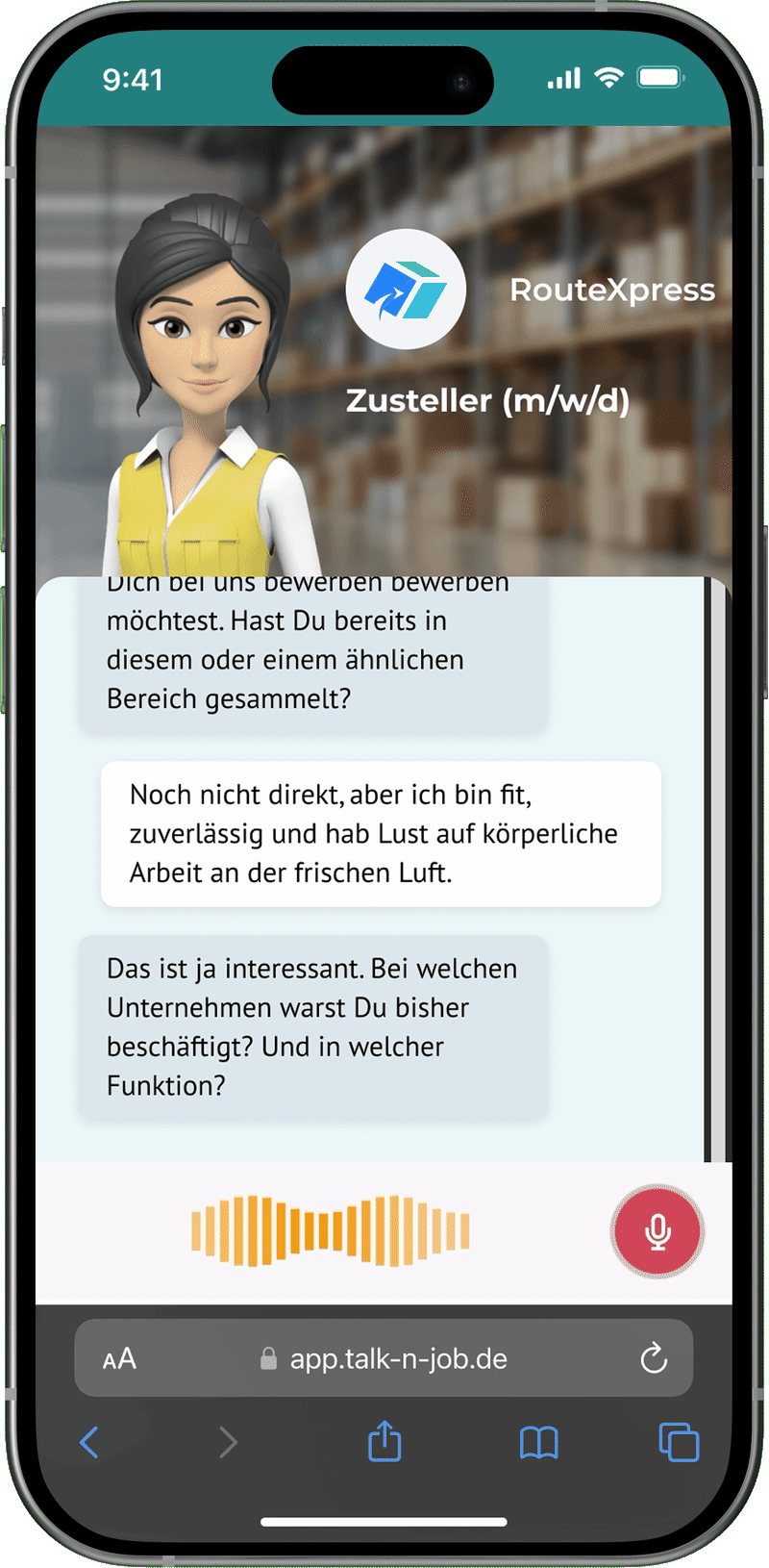 Chat_Mockup_DE_Logistik_GIF Talk'n'Job's Chat for Logistics