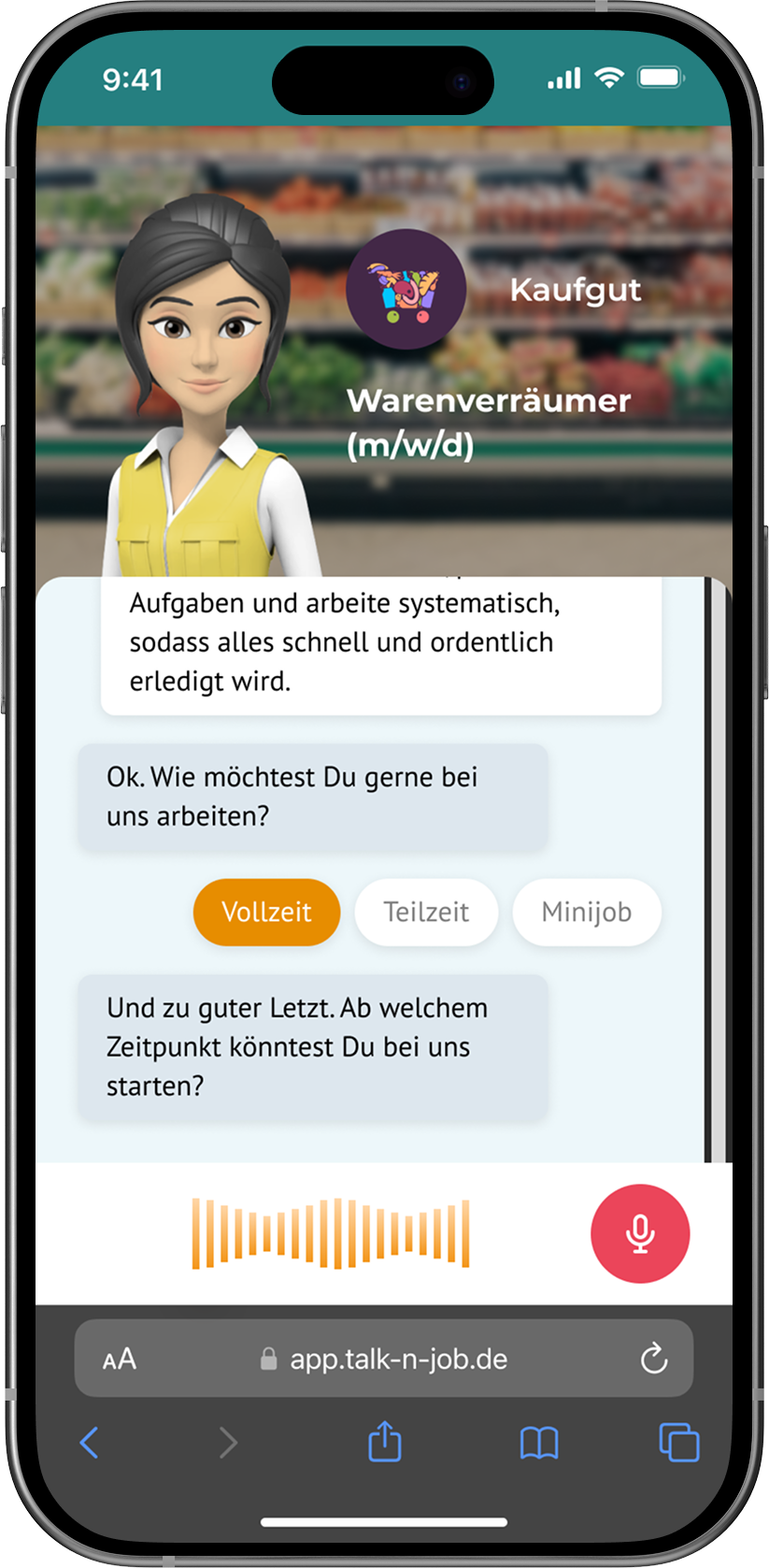 Talk'n'Job Chat für eine Bewerbung als Warenverräumer