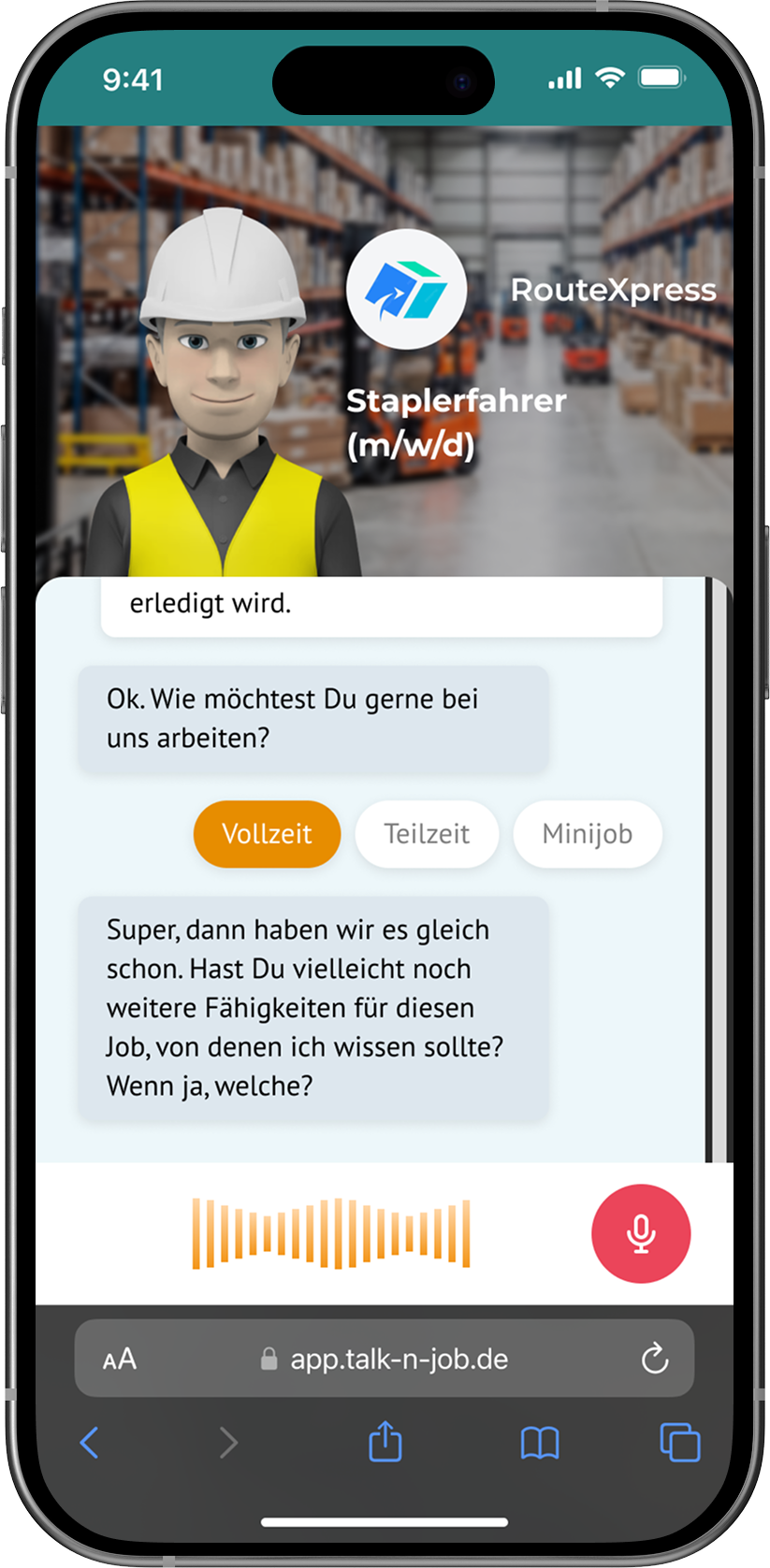 Talk'n'Job's Chat for Logistics