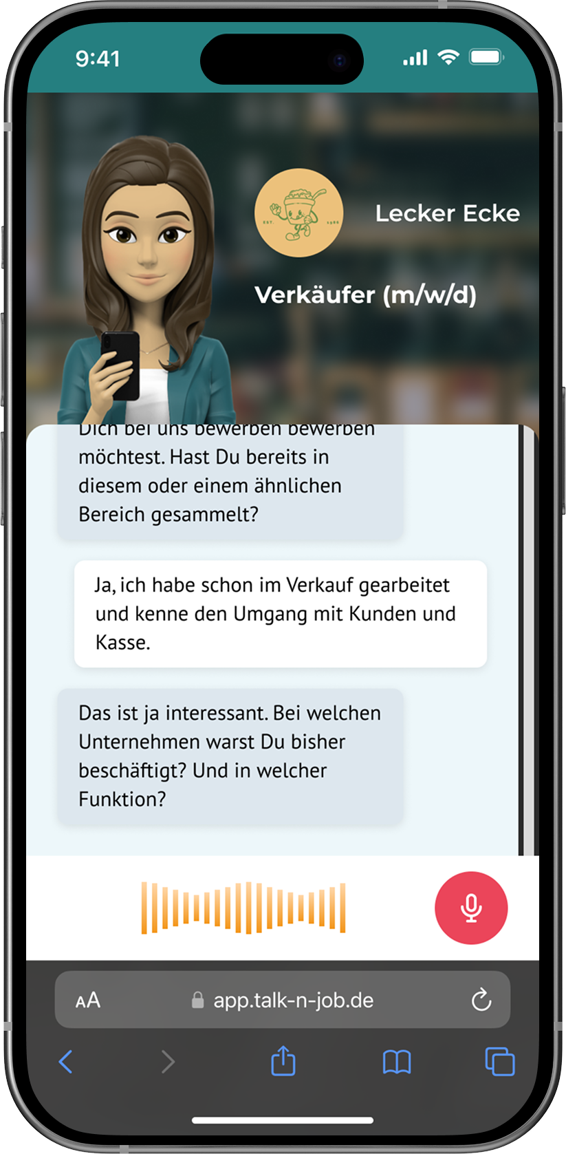 Chat-Mockup_DE_Retail_Verkäufer Talk'n'Job's Chat for Logistics